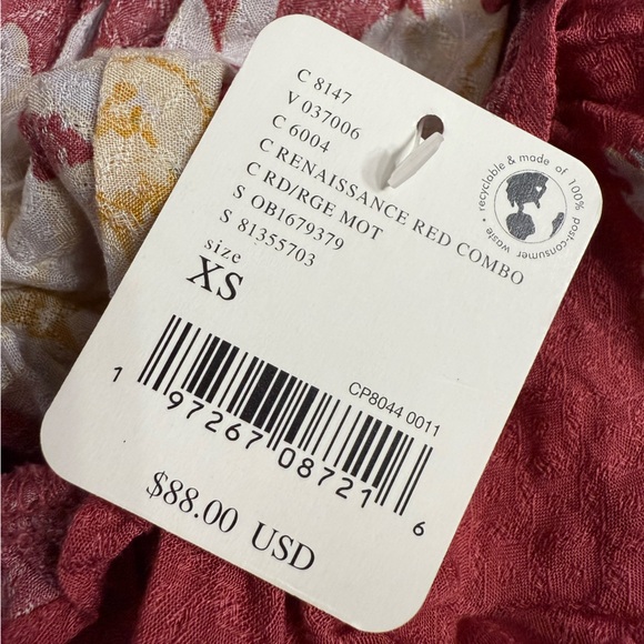 Free People Intimately Red Floral Ruffle Crisscross Mini Slip Dress XS - Picture 10 of 12